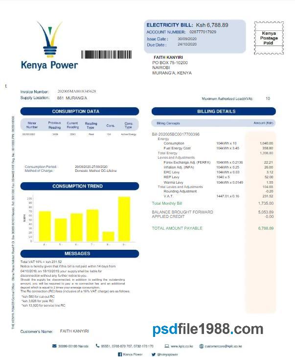 Kenya Kenya Power Utility Bill